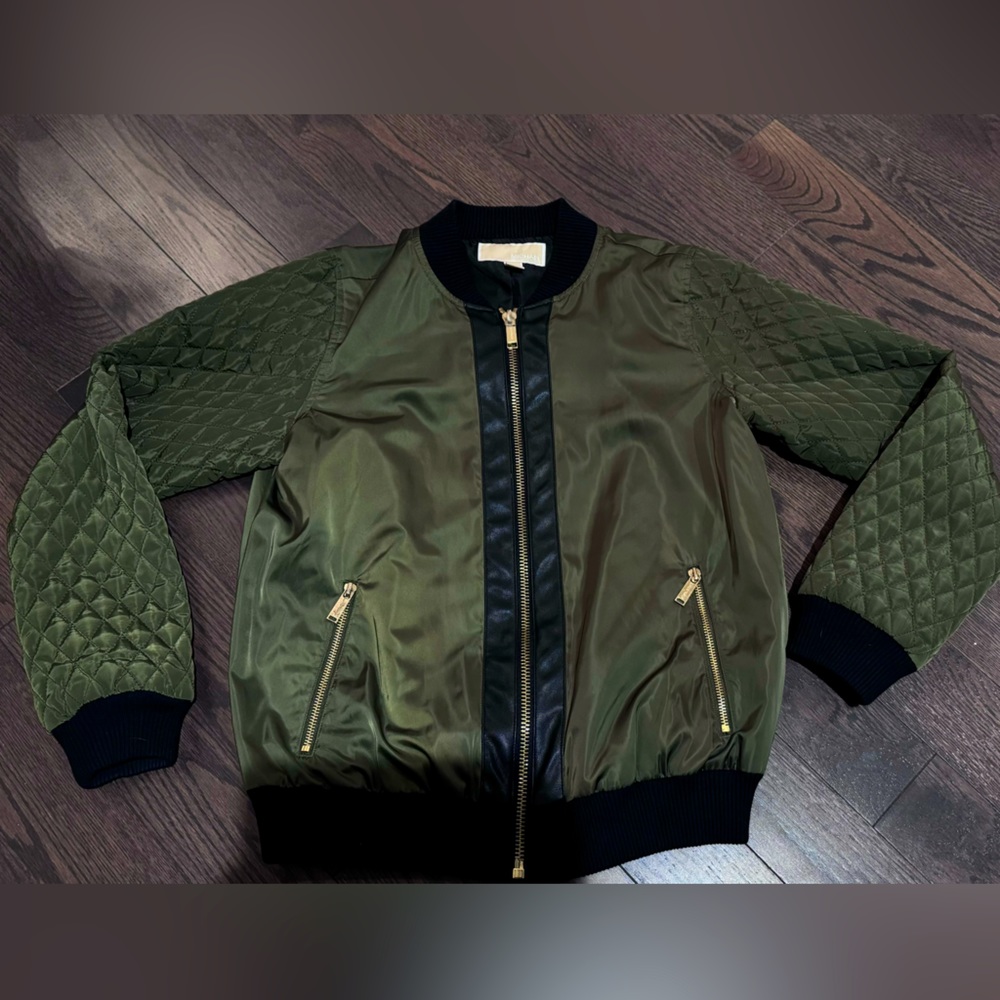 Michael Kors, green and gold bomber jacket